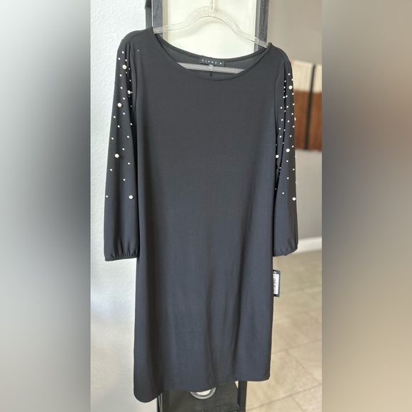 TIANA B Black Cocktail shift Dress with Long Bishop Pearl Sleeves - Picture 6 of 13